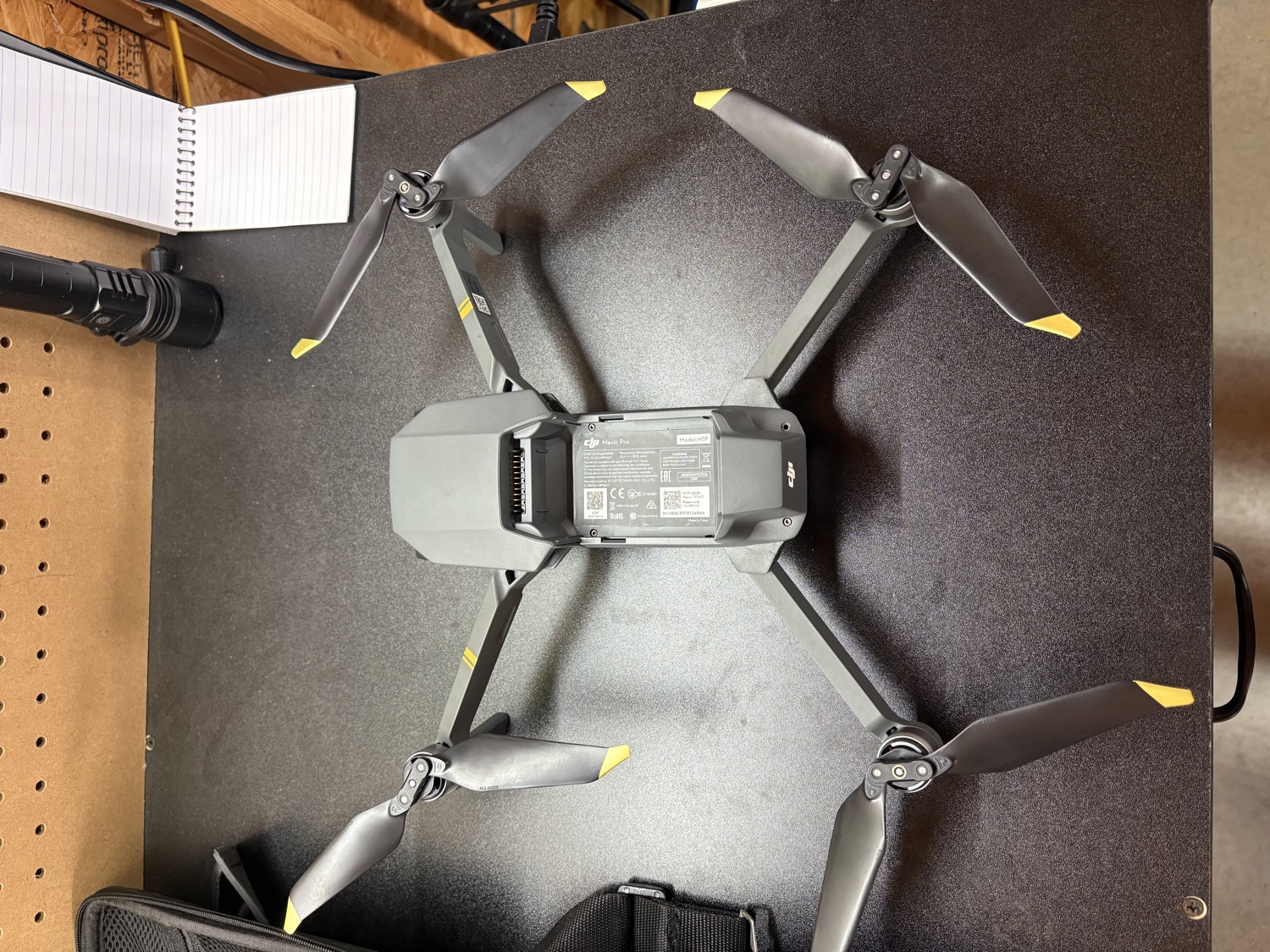 DJI drone on repair bench